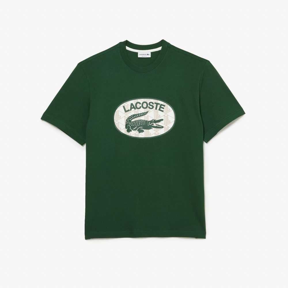 Green Lacoste Regular Fit Branded Monogram Print T-Shirt | XYOLHV-975