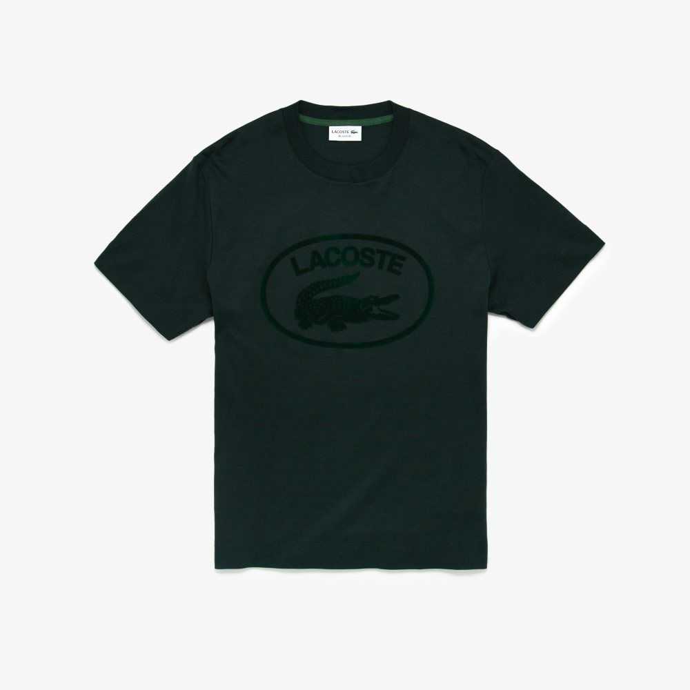 Green Lacoste Relaxed Fit Branded Cotton T-Shirt | IUVCZE-213