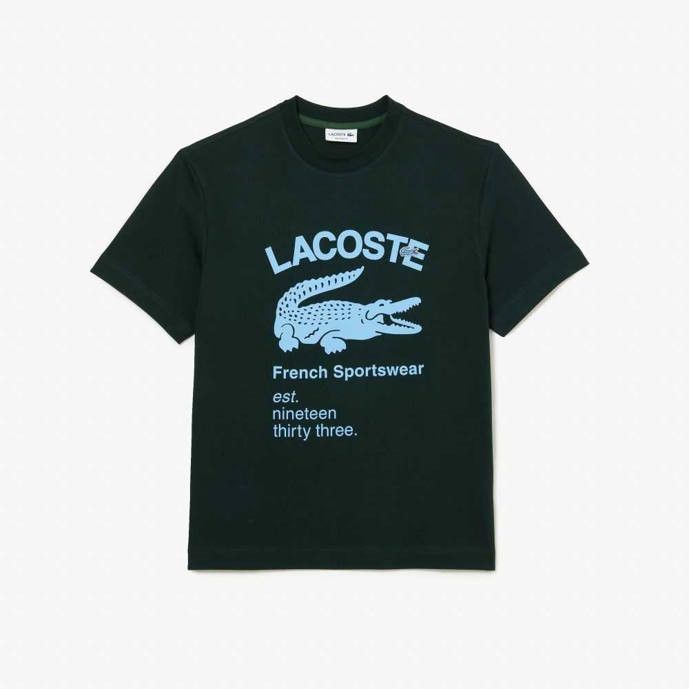 Green Lacoste Relaxed Fit Crocodile T-Shirt | OHTJYD-286