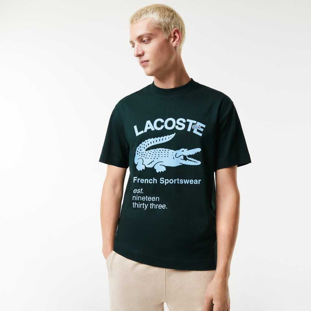 Green Lacoste Relaxed Fit Crocodile T-Shirt | OHTJYD-286