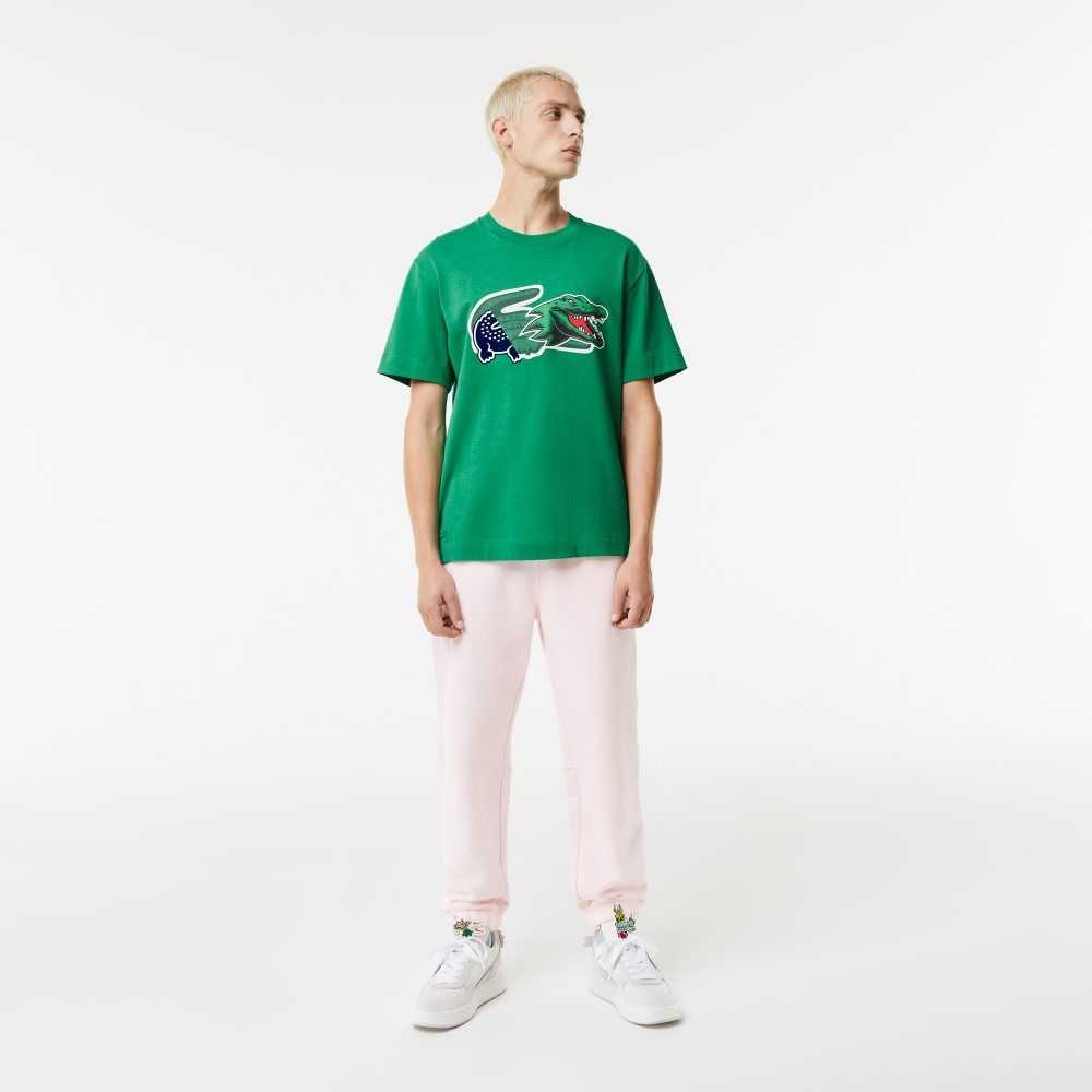 Green Lacoste Relaxed Fit Oversized Crocodile T-Shirt | KJTFVO-183