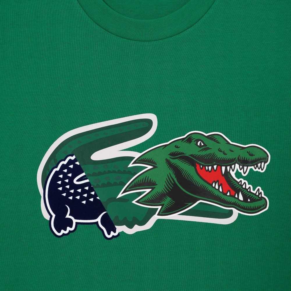 Green Lacoste Relaxed Fit Oversized Crocodile T-Shirt | KJTFVO-183