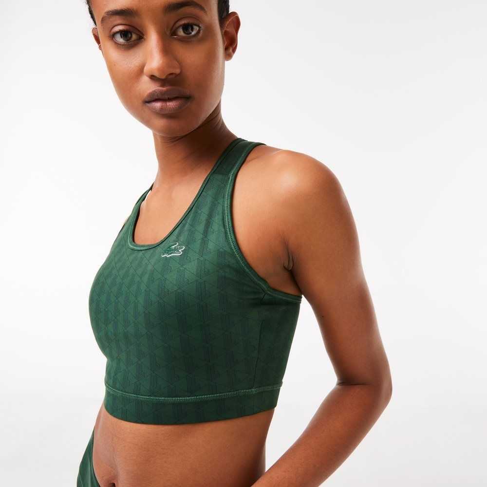 Green Lacoste SPORT Printed Sports Bra | OKMJCG-856