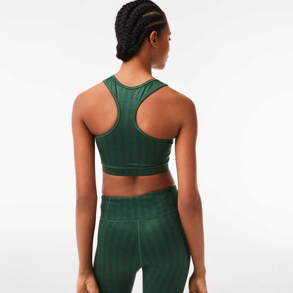 Green Lacoste SPORT Printed Sports Bra | OKMJCG-856