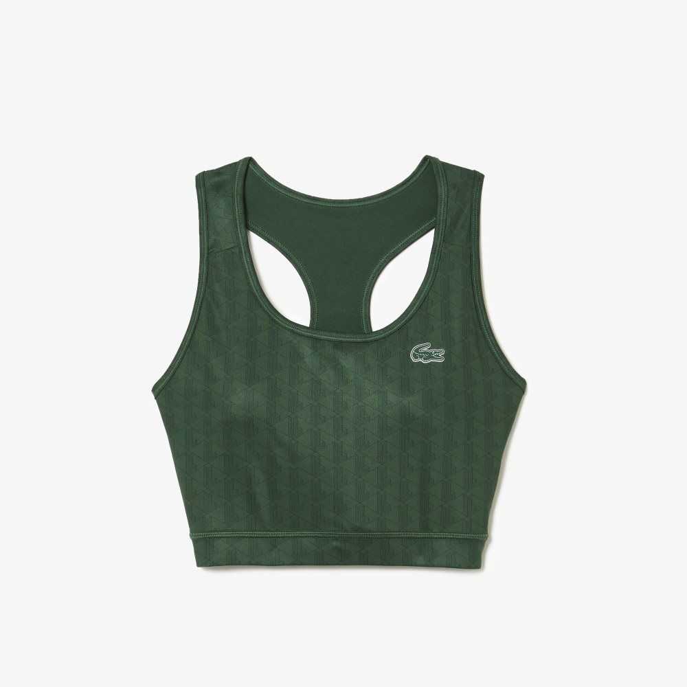 Green Lacoste SPORT Printed Sports Bra | OKMJCG-856