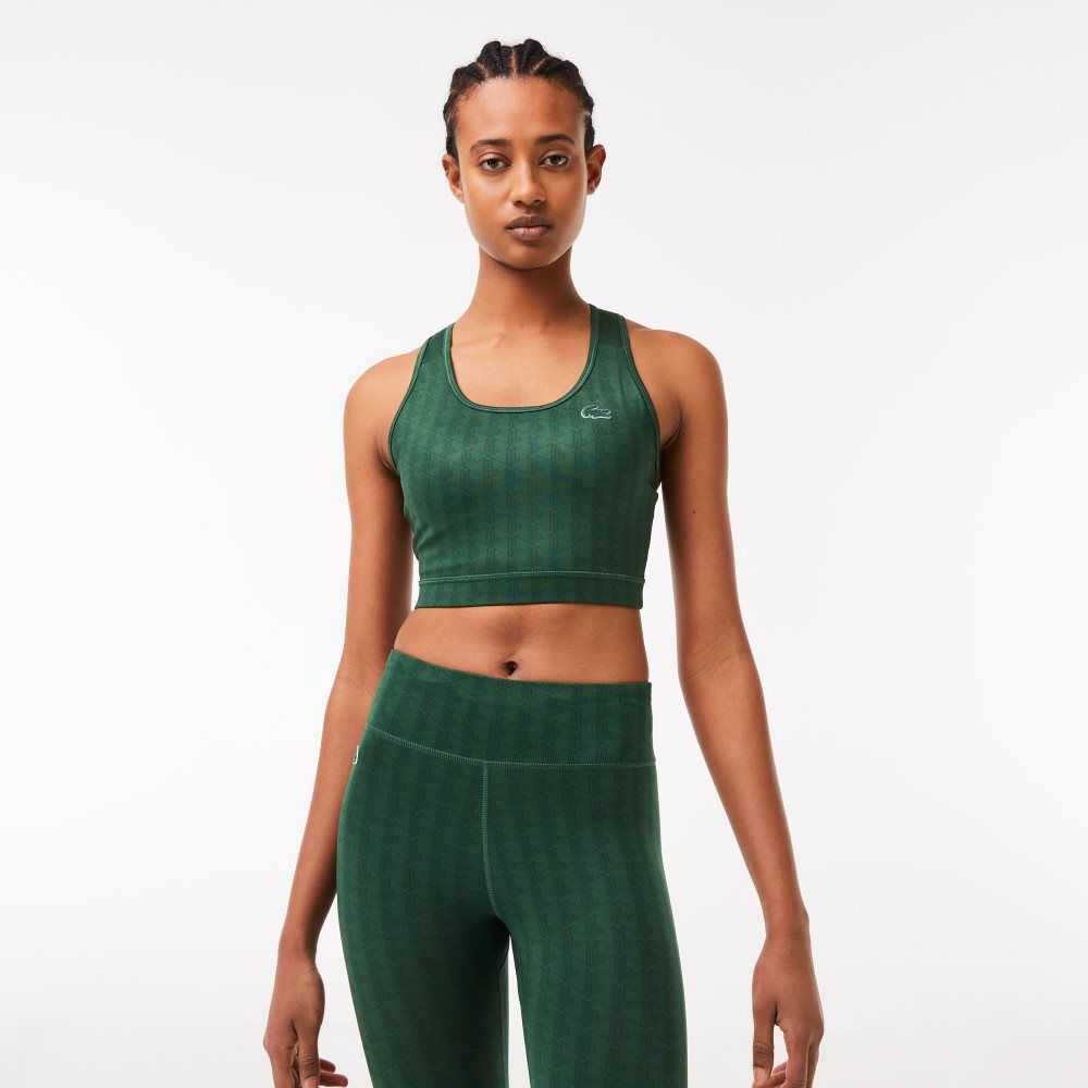 Green Lacoste SPORT Printed Sports Bra | OKMJCG-856