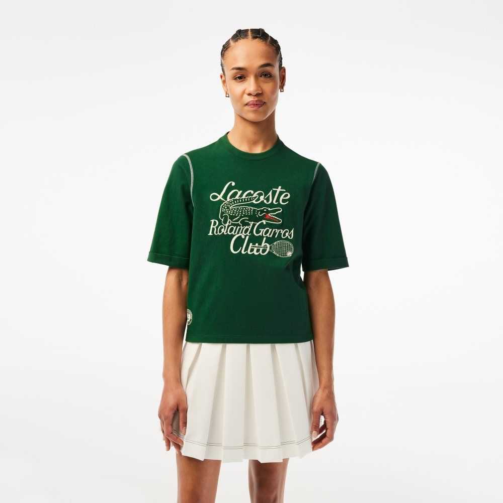 Green Lacoste SPORT Roland Garros Edition Heavy Jersey T-Shirt | GSNURF-648