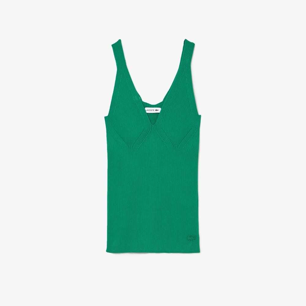 Green Lacoste Seamless Ribbed Knit Tank Top | VTBDWC-719