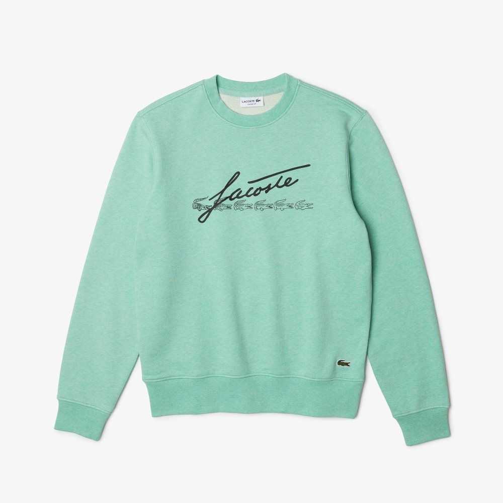 Green Lacoste Signature Print Crew Neck Cotton Fleece Sweatshirt | IFXPSC-412