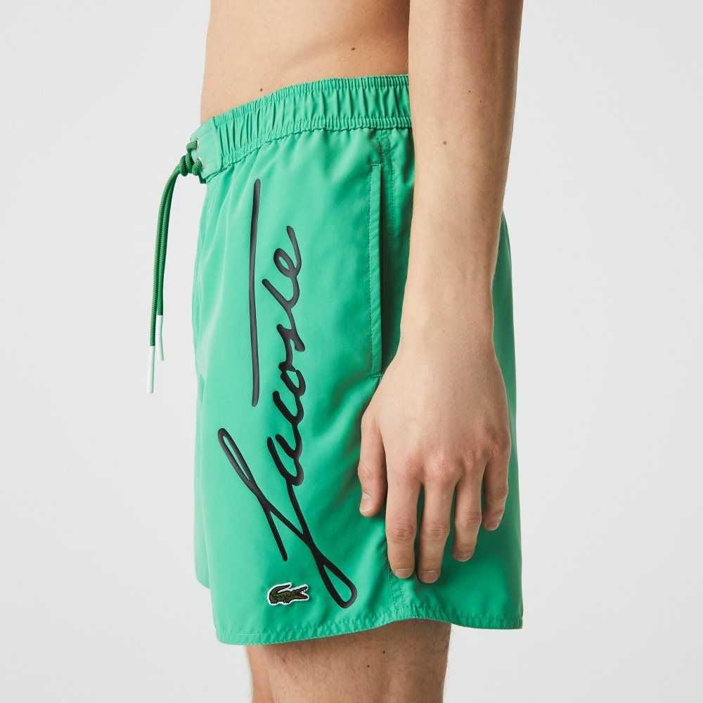 Green Lacoste Signature Print Light Swimming Trunks | ODZXMH-137