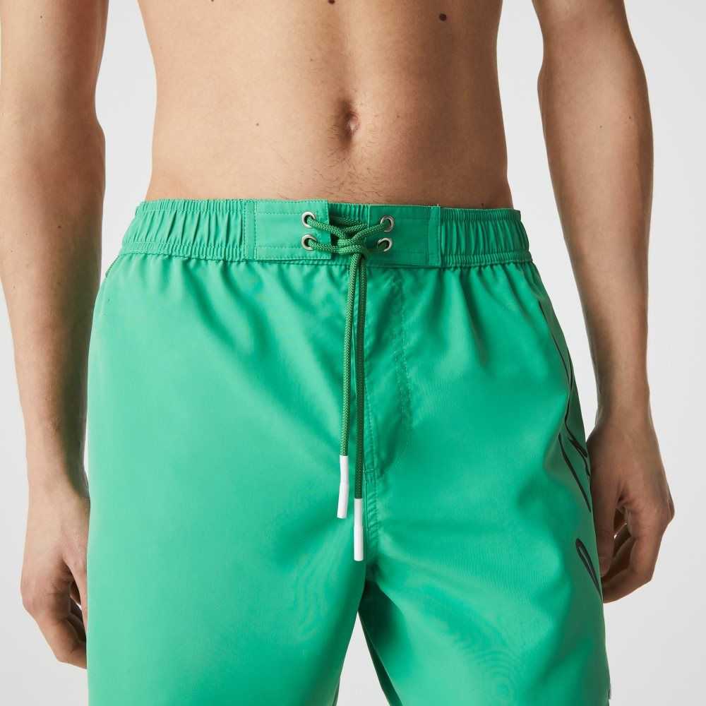 Green Lacoste Signature Print Light Swimming Trunks | ODZXMH-137