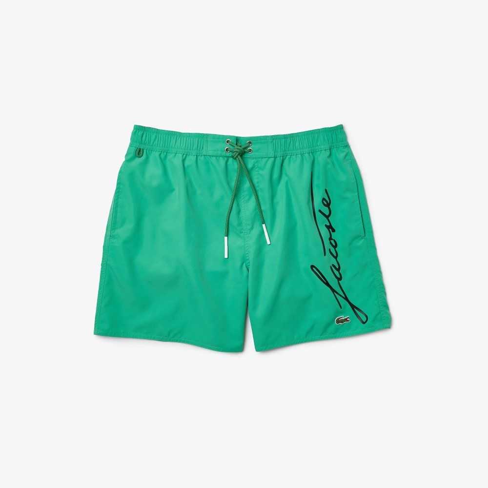 Green Lacoste Signature Print Light Swimming Trunks | ODZXMH-137