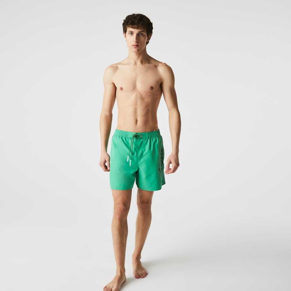 Green Lacoste Signature Print Light Swimming Trunks | ODZXMH-137