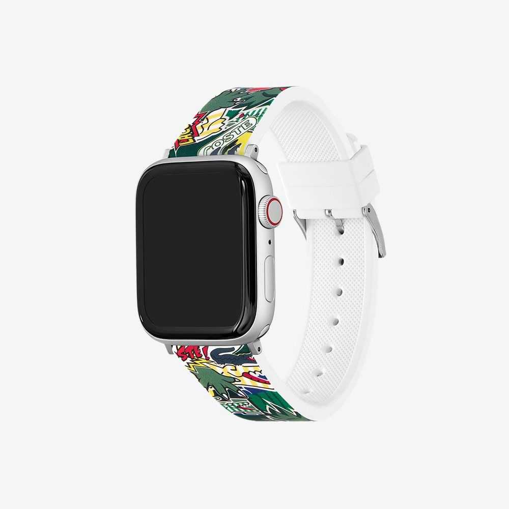 Green Lacoste Silicone Comic Print Apple Watch Strap | JXPGDV-879