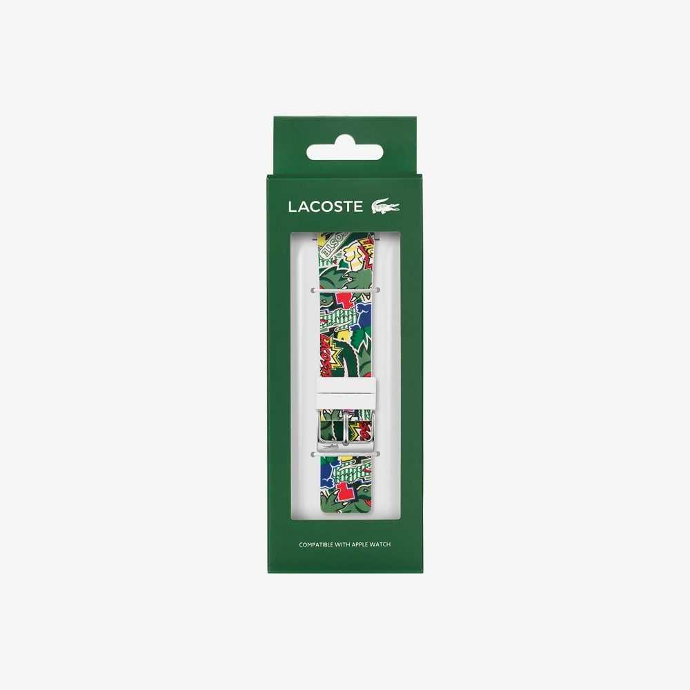 Green Lacoste Silicone Comic Print Apple Watch Strap | JXPGDV-879