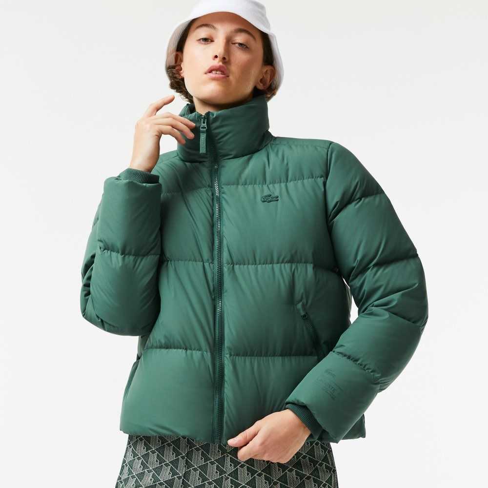 Green Lacoste Stowable Hood Padded Jacket | PBNKOL-843