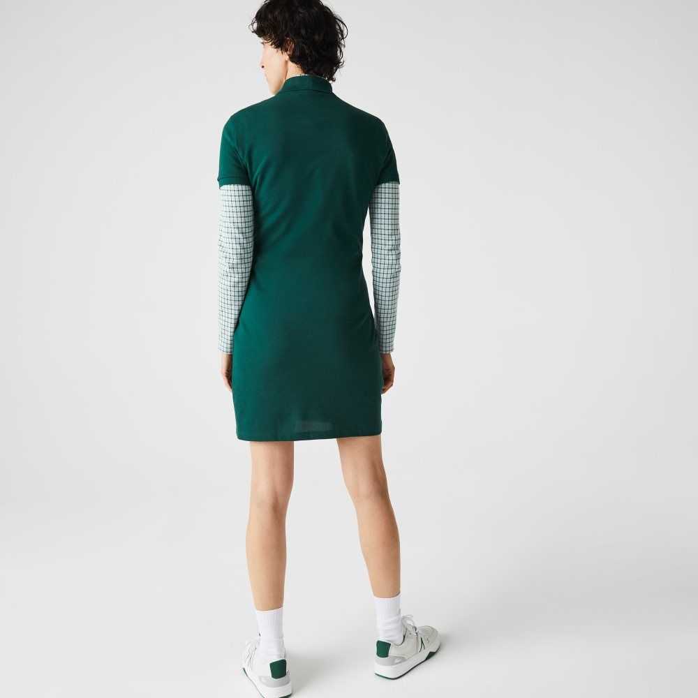 Green Lacoste Stretch Cotton Pique Polo Dress | RVYUNF-169