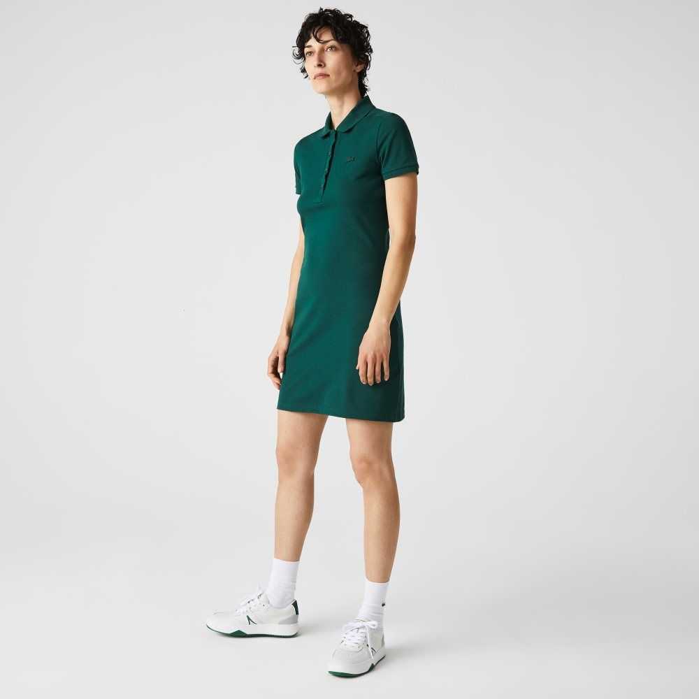 Green Lacoste Stretch Cotton Pique Polo Dress | RVYUNF-169