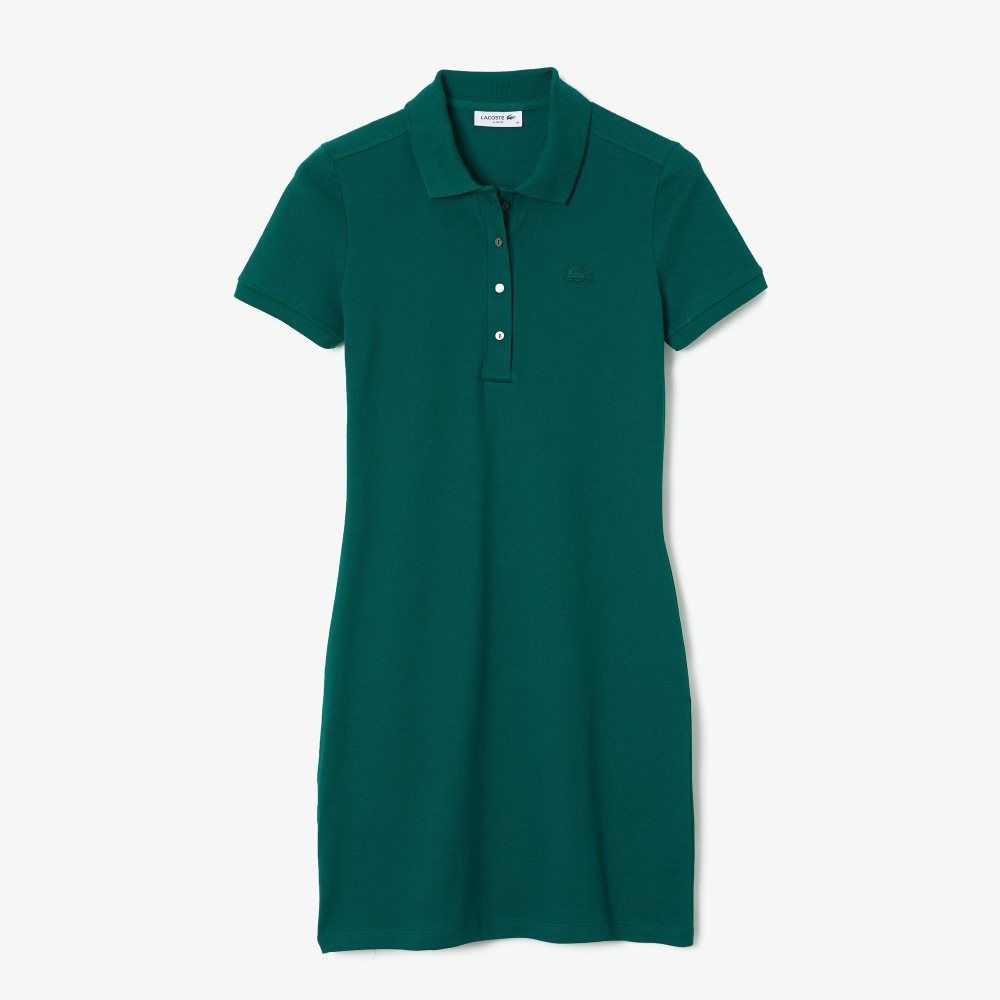 Green Lacoste Stretch Cotton Pique Polo Dress | RVYUNF-169