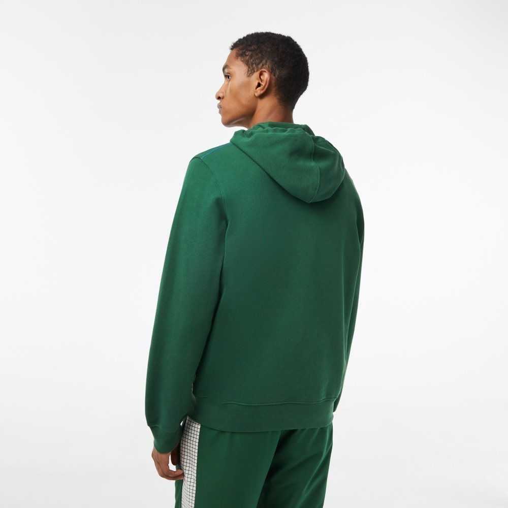 Green Lacoste Unbrushed Fleece Zipped Hoodie | FZPIHS-456