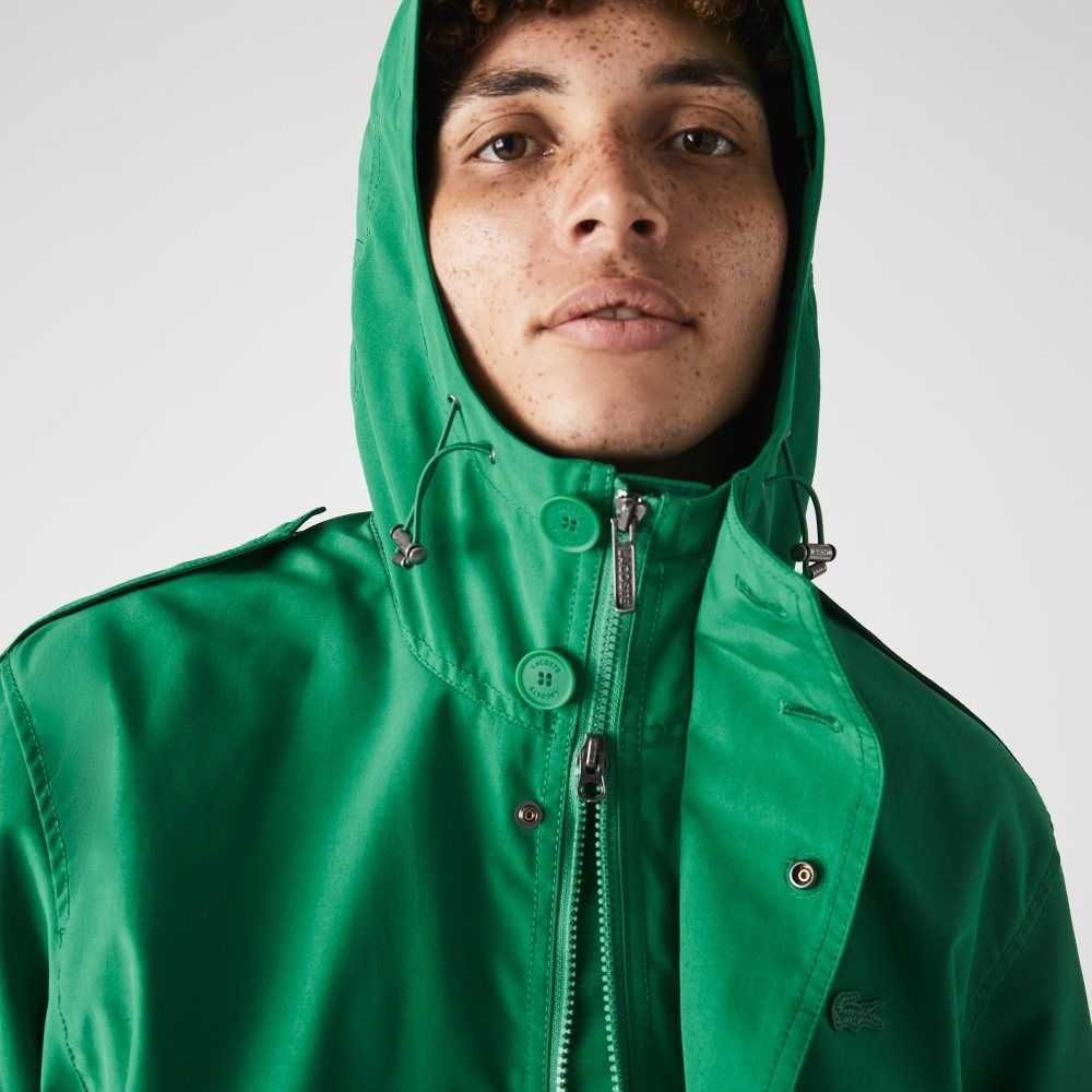 Green Lacoste Water-Resistant Cotton Blend Short Hooded Parka | AQSHRU-482