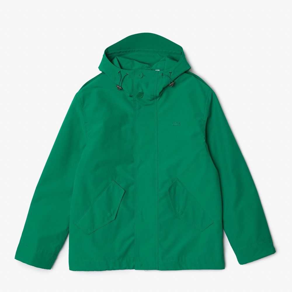 Green Lacoste Water-Resistant Cotton Blend Short Hooded Parka | AQSHRU-482