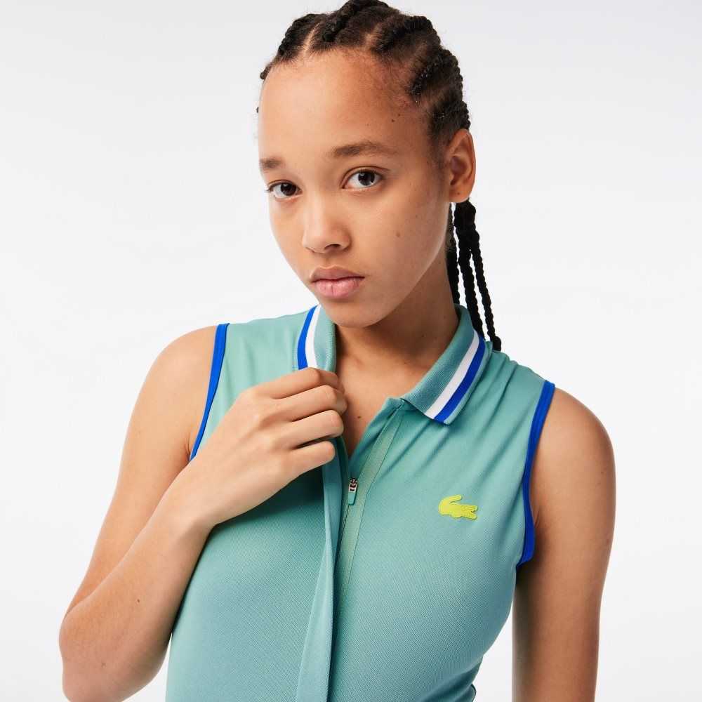 Green / Light Green Lacoste SPORT Built-In Short Pleated Tennis Dress | LCYAGI-780