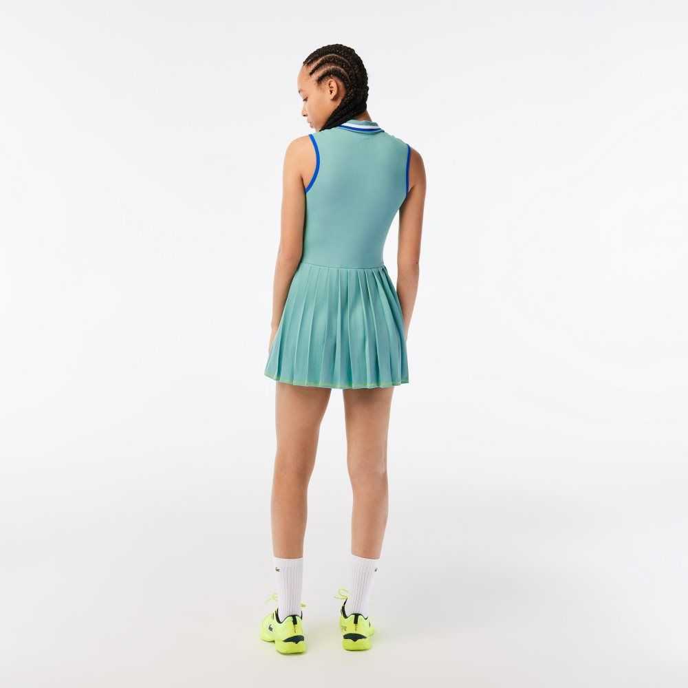 Green / Light Green Lacoste SPORT Built-In Short Pleated Tennis Dress | LCYAGI-780