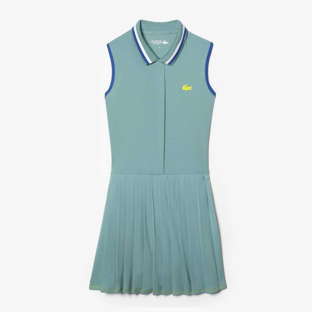 Green / Light Green Lacoste SPORT Built-In Short Pleated Tennis Dress | LCYAGI-780