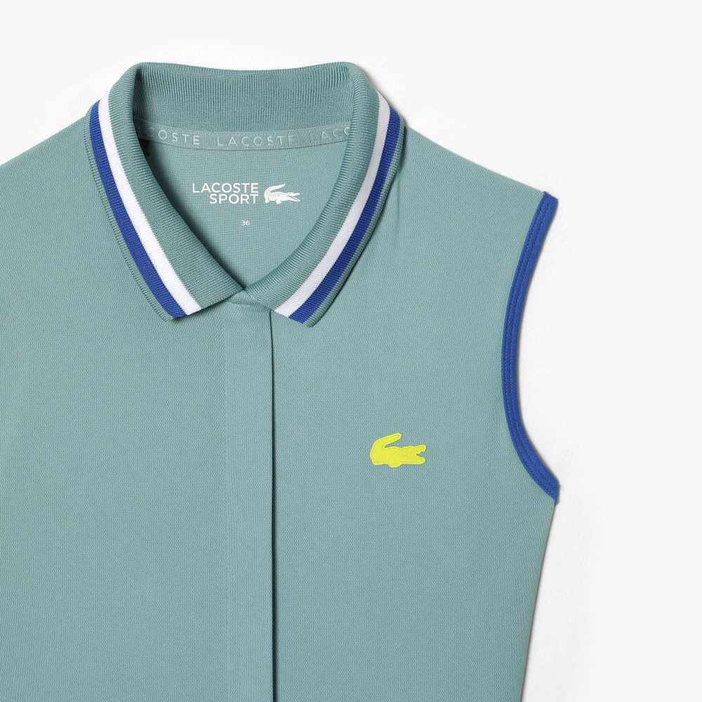 Green / Light Green Lacoste SPORT Built-In Short Pleated Tennis Dress | LCYAGI-780