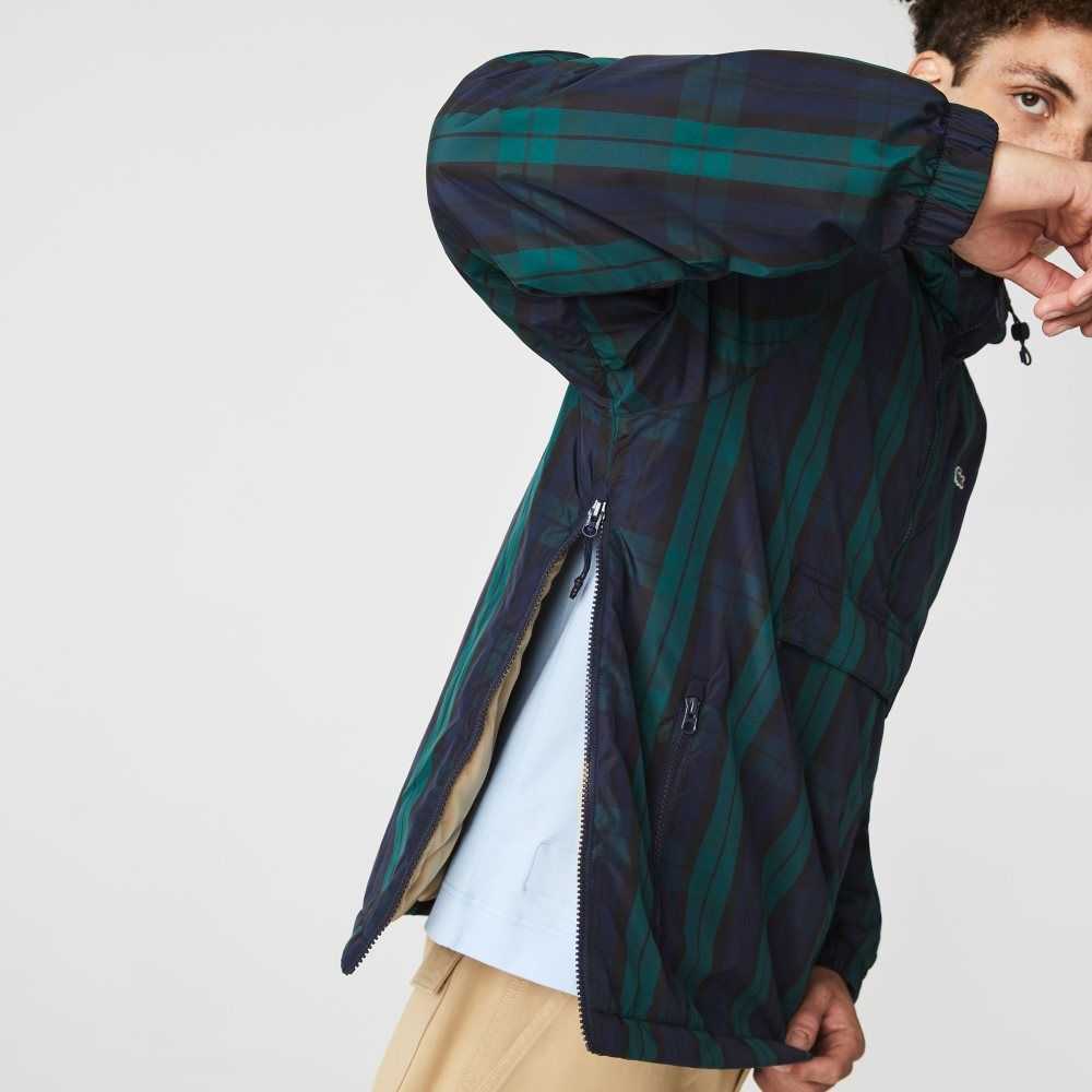 Green / Navy Blue / Black Lacoste Checkered Quilted Pullover Windbreaker | VNBALD-540