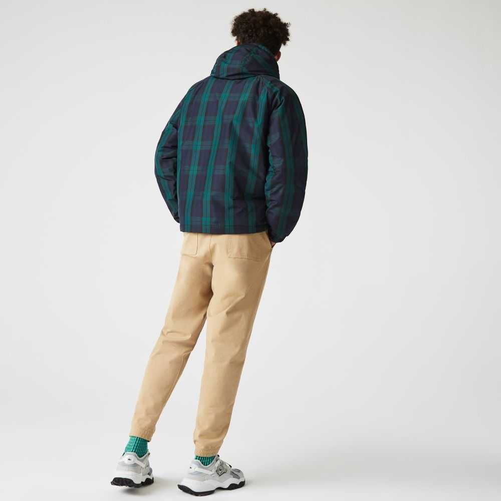 Green / Navy Blue / Black Lacoste Checkered Quilted Pullover Windbreaker | VNBALD-540