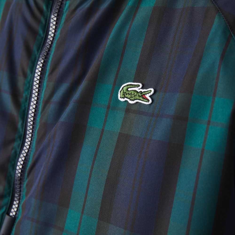 Green / Navy Blue / Black Lacoste Checkered Quilted Pullover Windbreaker | VNBALD-540