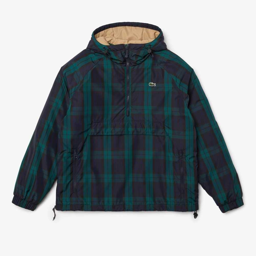 Green / Navy Blue / Black Lacoste Checkered Quilted Pullover Windbreaker | VNBALD-540