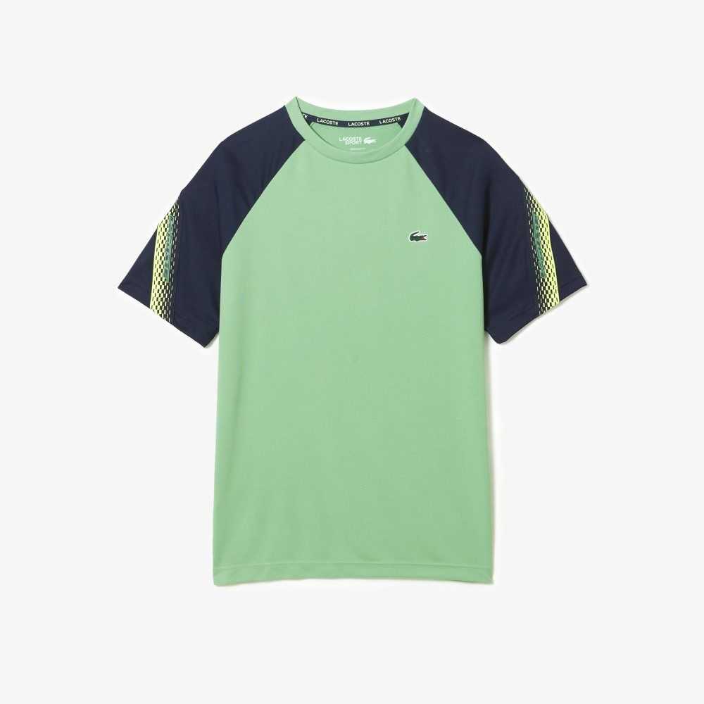 Green / Navy Blue Lacoste SPORT Regular Fit Logo Stripe T-Shirt | VGFNEB-130