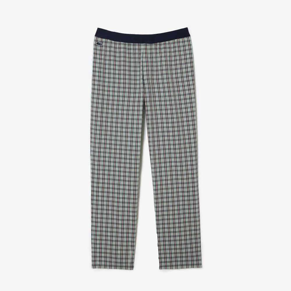 Green / Navy Blue / Orange / Yellow Lacoste Cotton Poplin Check Print Pajama Pants | UCLARE-031