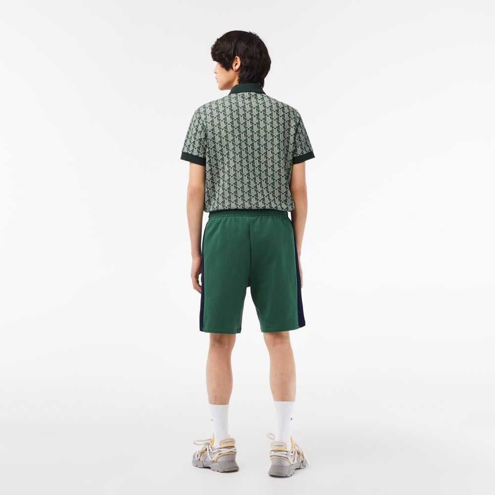 Green / Navy Blue / White Lacoste Brushed Fleece Colorblock Shorts | KMPWVS-389