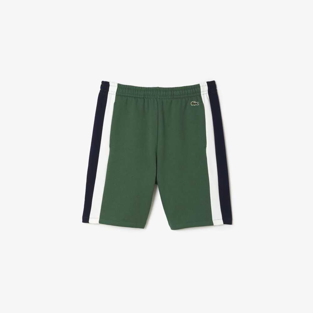 Green / Navy Blue / White Lacoste Brushed Fleece Colorblock Shorts | KMPWVS-389