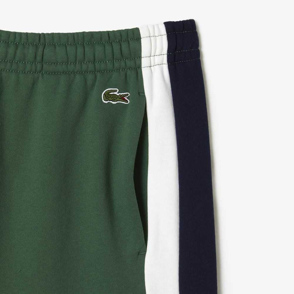 Green / Navy Blue / White Lacoste Brushed Fleece Colorblock Shorts | KMPWVS-389