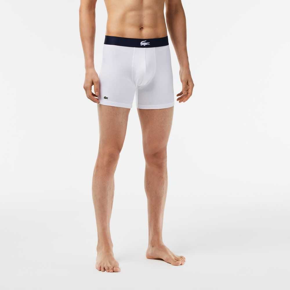 Green / Navy Blue / White Lacoste Crocodile Waist Long Stretch Cotton Boxer Brief 3-Pack | WTVXAS-619