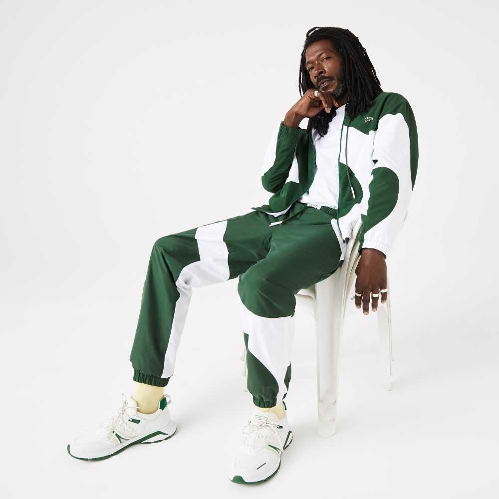 Green / White Lacoste Heritage Graphic Track Pants | LWXYCA-561