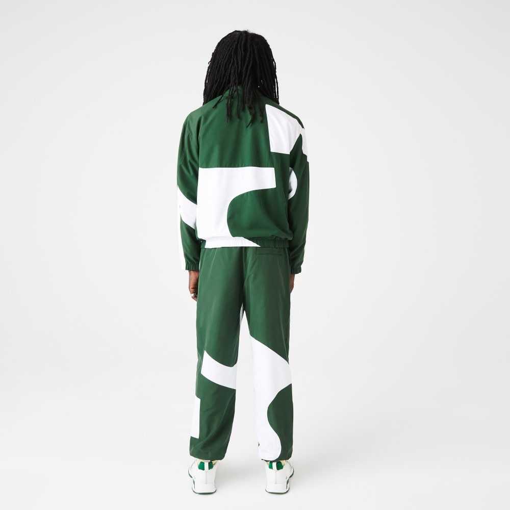 Green / White Lacoste Heritage Graphic Track Pants | LWXYCA-561