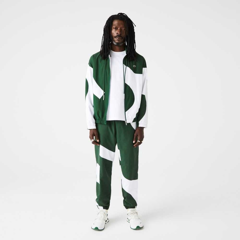 Green / White Lacoste Heritage Graphic Track Pants | LWXYCA-561