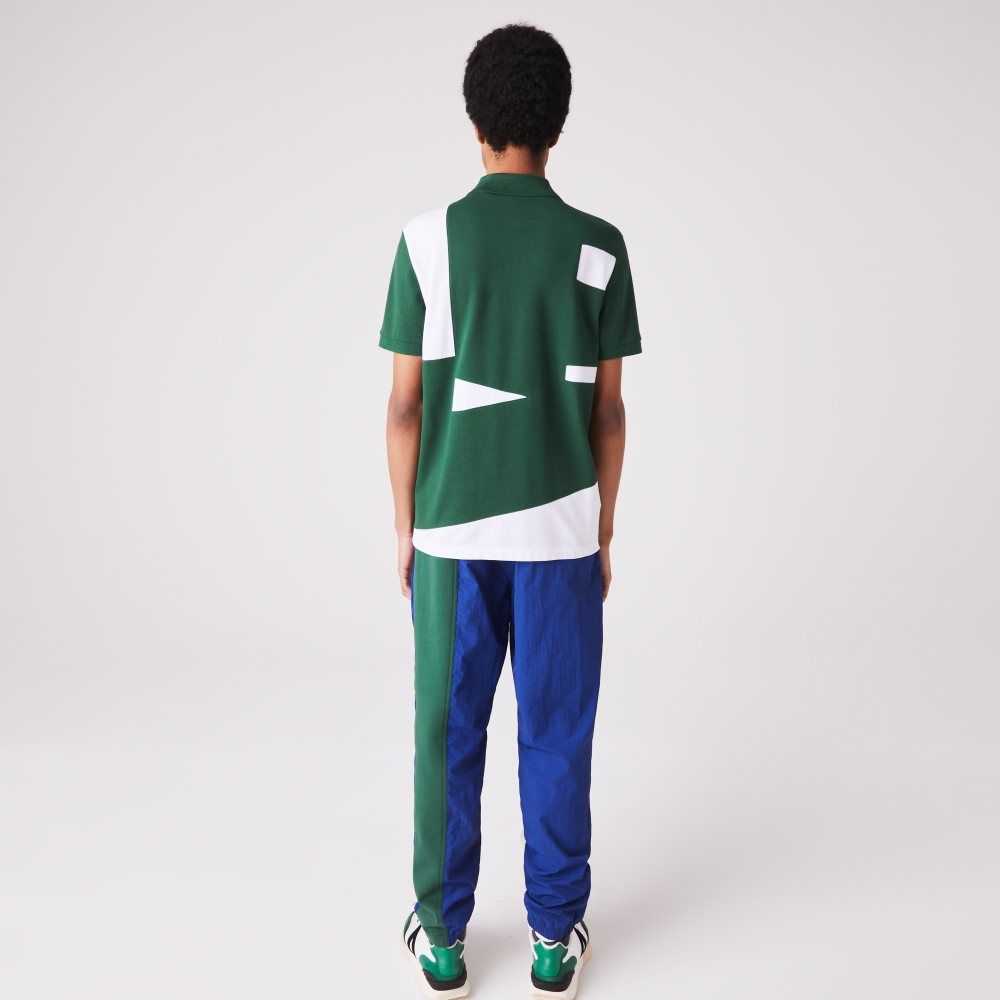 Green / White Lacoste Heritage Regular Fit Print Cotton Pique Polo | IVJLSQ-903