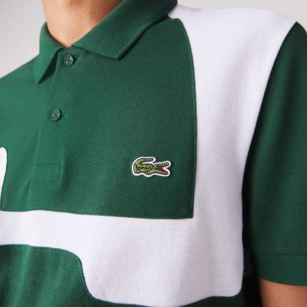 Green / White Lacoste Heritage Regular Fit Print Cotton Pique Polo | IVJLSQ-903