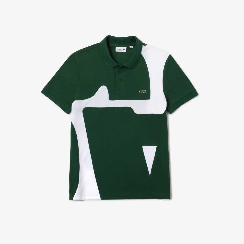 Green / White Lacoste Heritage Regular Fit Print Cotton Pique Polo | IVJLSQ-903