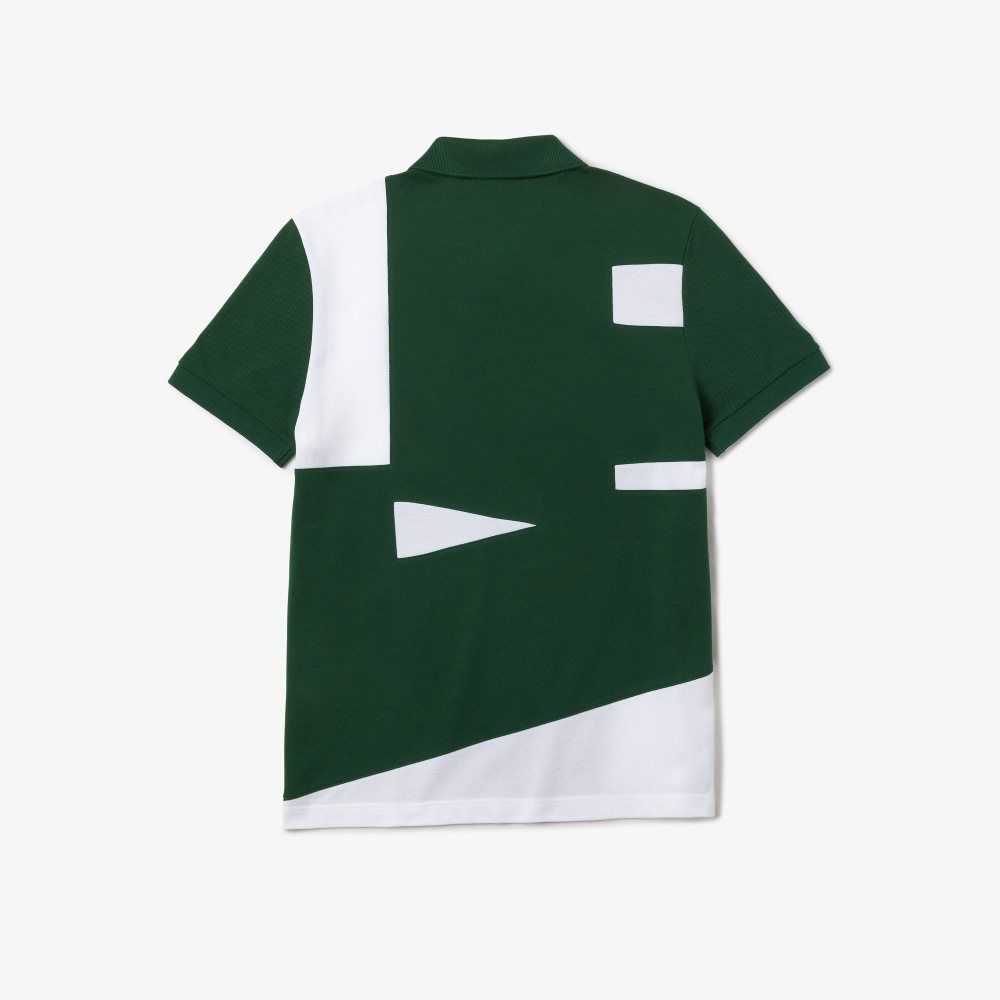 Green / White Lacoste Heritage Regular Fit Print Cotton Pique Polo | IVJLSQ-903