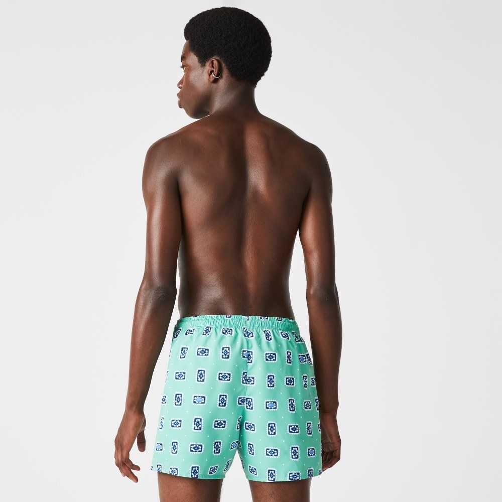 Green / White Lacoste LIVE Print Lightweight Swimming Trunks | OXTEJP-041