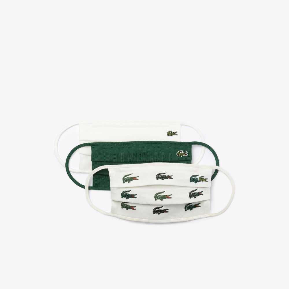 Green / White Lacoste L.12.12 Cotton Face Masks 3-Pack | BWHLRN-783