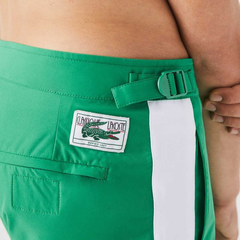 Green / White Lacoste New Classic Buttoned Belt Light Swimming Trunks | QADXWE-047